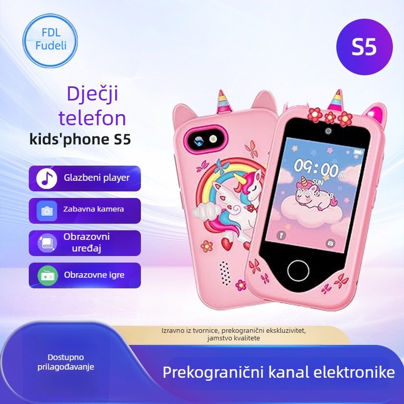 Mini dječji telefon-kamera s dvjema HD kamerama, snimanje fotografija i videa, pohrana na memorijskoj kartici, fotografijske naljepnice, igra i tajmer