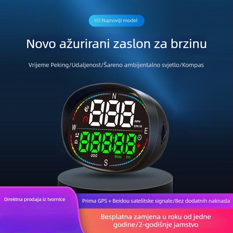 HUD zaslon za automobil s GPS-om, višenamjenski, visoka preciznost brzine; univerzalno za automobile, električna vozila i bicikle.