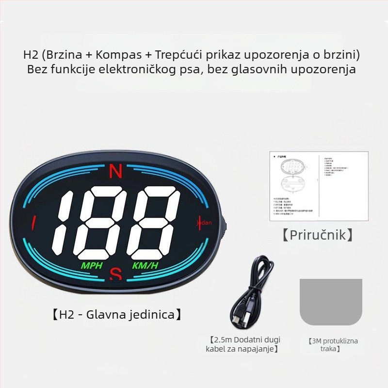 HUD zaslon za automobil s GPS-om, višenamjenski, visoka preciznost brzine; univerzalno za automobile, električna vozila i bicikle.