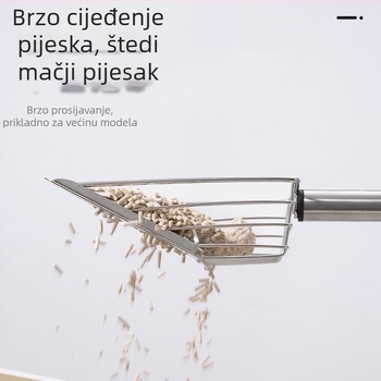 Lopatica za mačji pijesak s odvojivim dugim držalom, plastična, s finim rupama