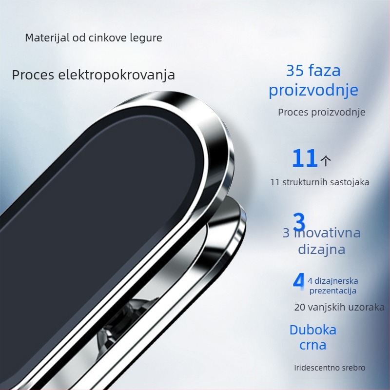Magnetski držač za mobitel u automobilu s rotacijom od 360°, lijepljivi nosač — univerzalno, izrađeno od legure