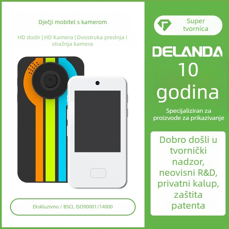 DELANDA D16 Dječji telefon s kamerom — 3,0-inčni dodirni zaslon, dvostruka prednja i stražnja kamera, više od 40 MP, TF kartica slot, trajanje baterije 3–5 sati