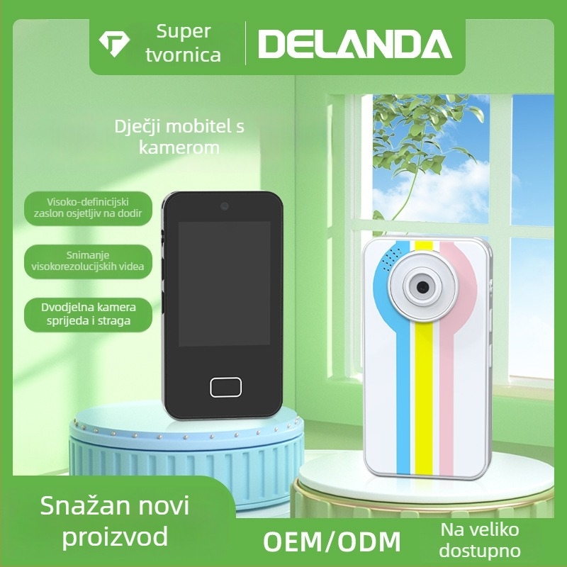 DELANDA D16 Dječji telefon s kamerom — 3,0-inčni dodirni zaslon, dvostruka prednja i stražnja kamera, više od 40 MP, TF kartica slot, trajanje baterije 3–5 sati