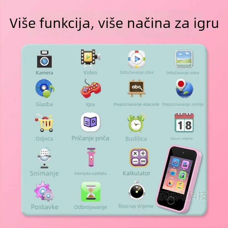 Dječji kamera-telefon s zaslonom na dodir, višenamjenska dječja kamera‑igrač, 1–5 MP, TF kartica, ABS tijelo, trajanje baterije 1–3 sata