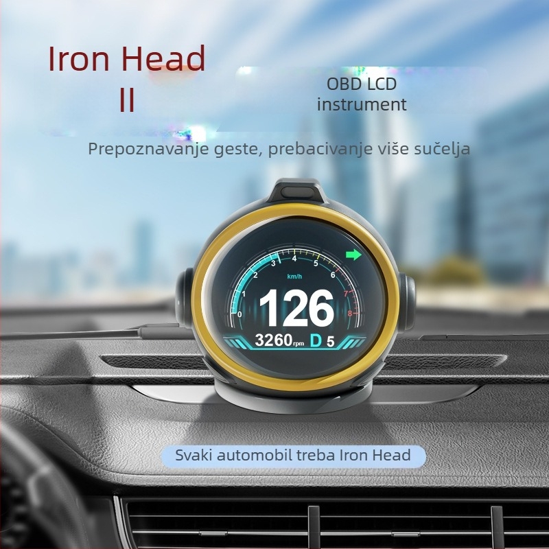OBD LCD mjerač Iron Head Type II za vozila — LCD zaslon, napajanje preko OBD sučelja, kompatibilan s OBDII