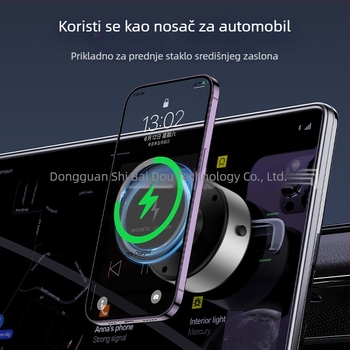 Držač za telefon u automobilu s rotacijom od 360°, magnetsko bežično punjenje i vakuumsko pričvršćivanje