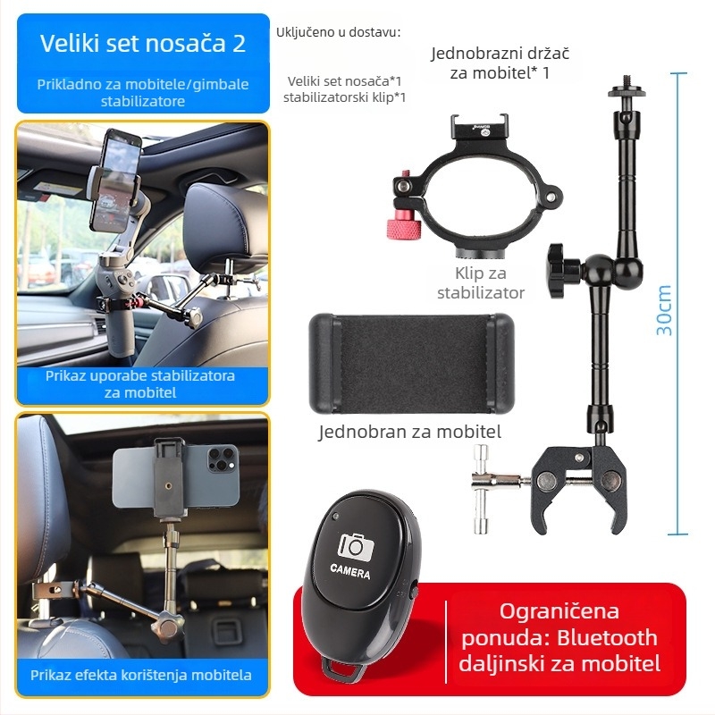 Univerzalni multifunkcionalni nosač za automobil za mobitel i kameru, s držačem naslona za glavu