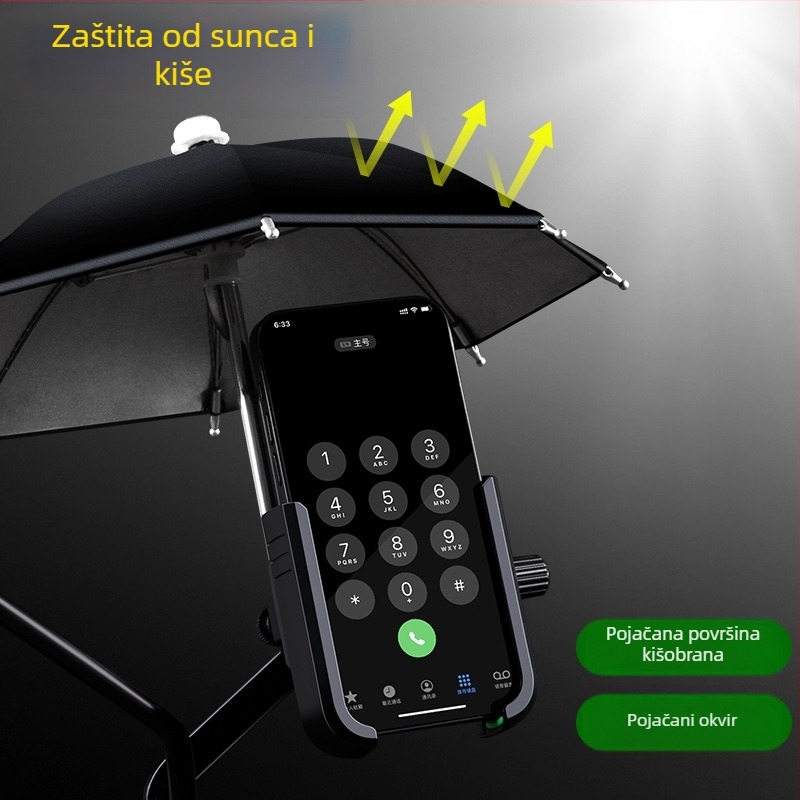 Držač za telefon za auto i motocikl s malim kišnim kišobranom, klipsom, plastična konstrukcija, vodootporan, višestruka namjena