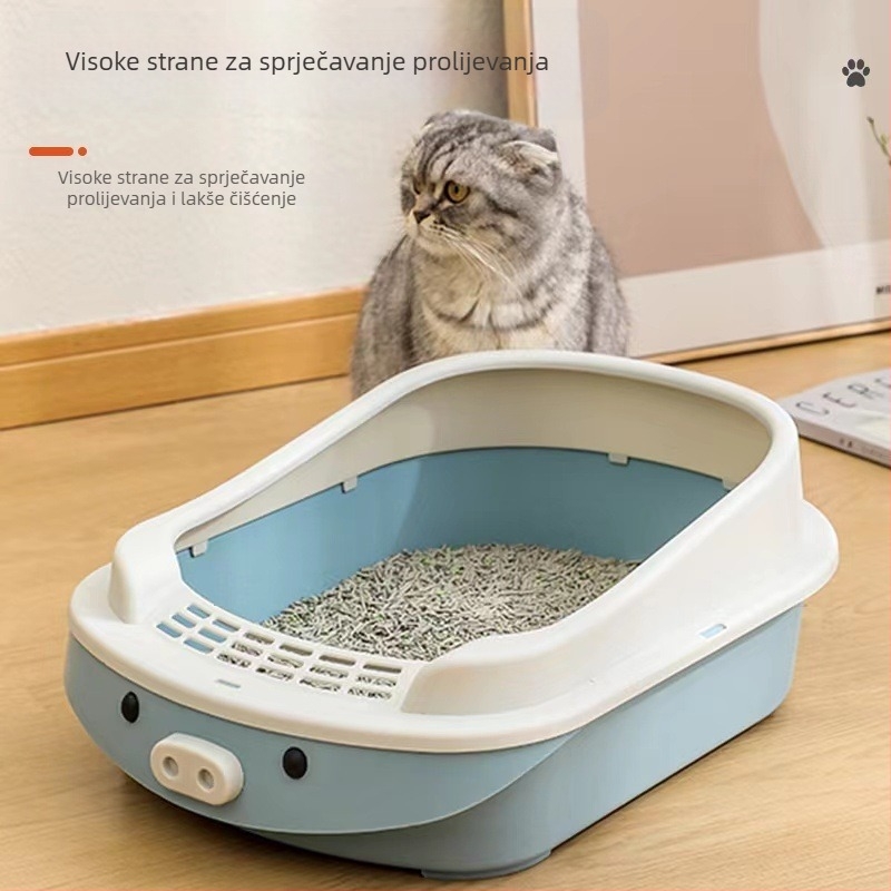 Zatvorena kutija za mačju toaletu u crtani stil s temom svinje, PP materijal, marka New Favorite Cute, pogodno za mačke