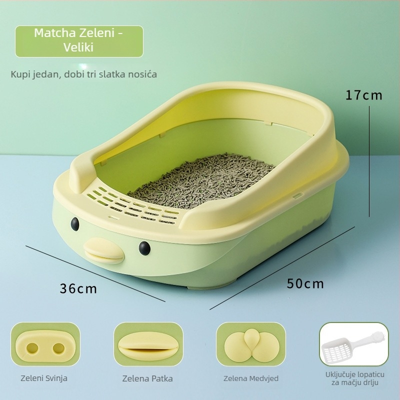 Zatvorena kutija za mačju toaletu u crtani stil s temom svinje, PP materijal, marka New Favorite Cute, pogodno za mačke