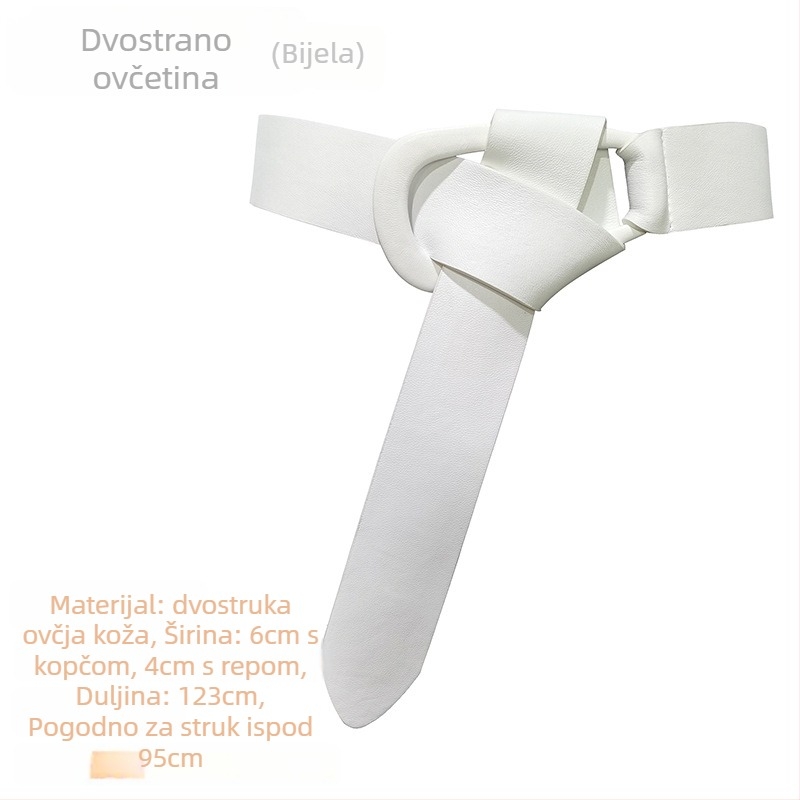 Ženski kaput od prave kože sa širokim kaišem, dvostruka ovčja koža, automatska kopča, jednobojan