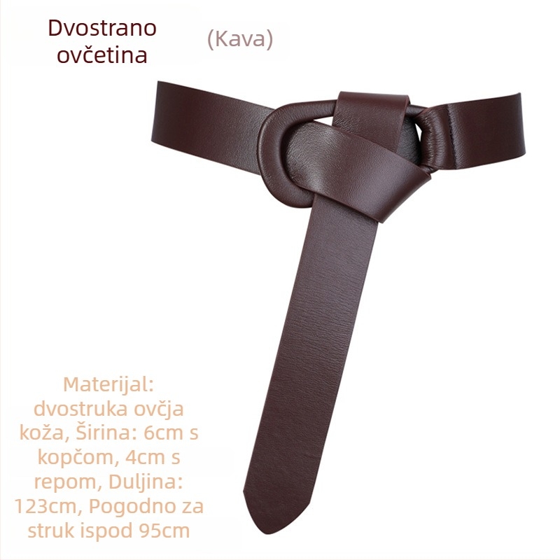 Ženski kaput od prave kože sa širokim kaišem, dvostruka ovčja koža, automatska kopča, jednobojan