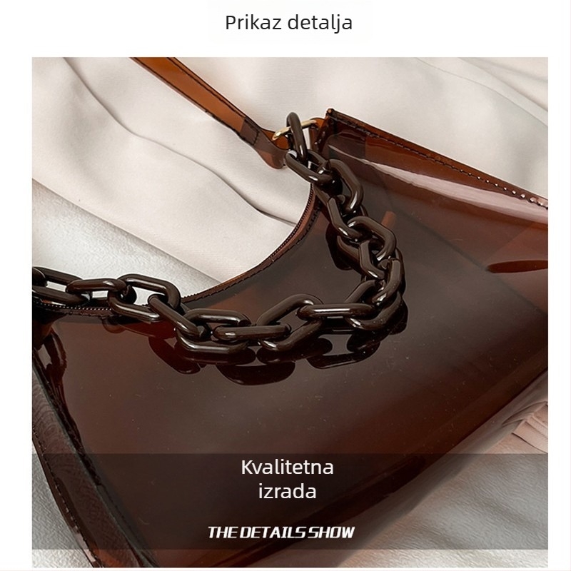 Notelli PVC torbica za pazuh – horizontalni kvadratni oblik, zatvarač, unutarnja džep za telefon.