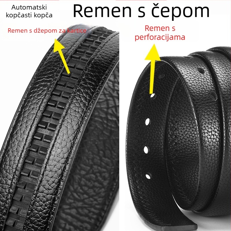 Muški kaiš s automatskom kopčom od legure, umjetna koža, širina 2–4 cm, poslovni stil, svestran, jednostavan