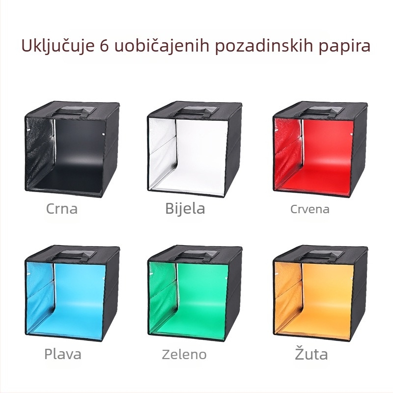 Kompaktni studio fotoboks s LED rasvjetom, model B40, uključuje pozadinski papir, težina 2 kg