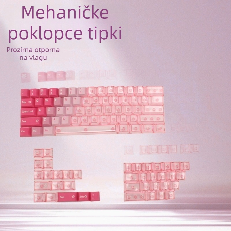 Prozirne kapice tipki za mehaničke tipkovnice — univerzalno za 61/87/98/104 tipki; materijal ABS; vodootporne; bez pozadinskog osvjetljenja; uključuje kapice i alat za vađenje tipki