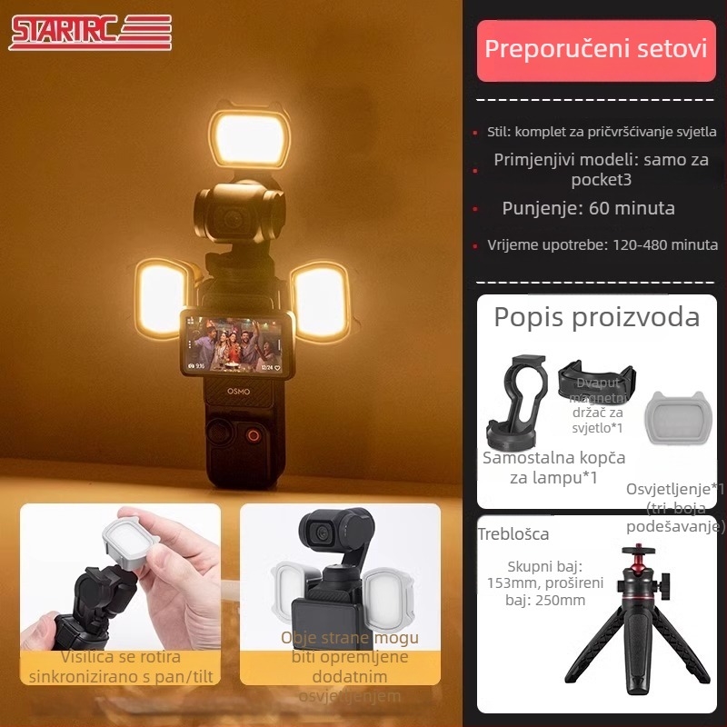 Magnetno LED osvjetljenje za DJI Pocket3 i OSMO Pocket2 — magnetska kopča, kompaktno osvjetljenje za vlog