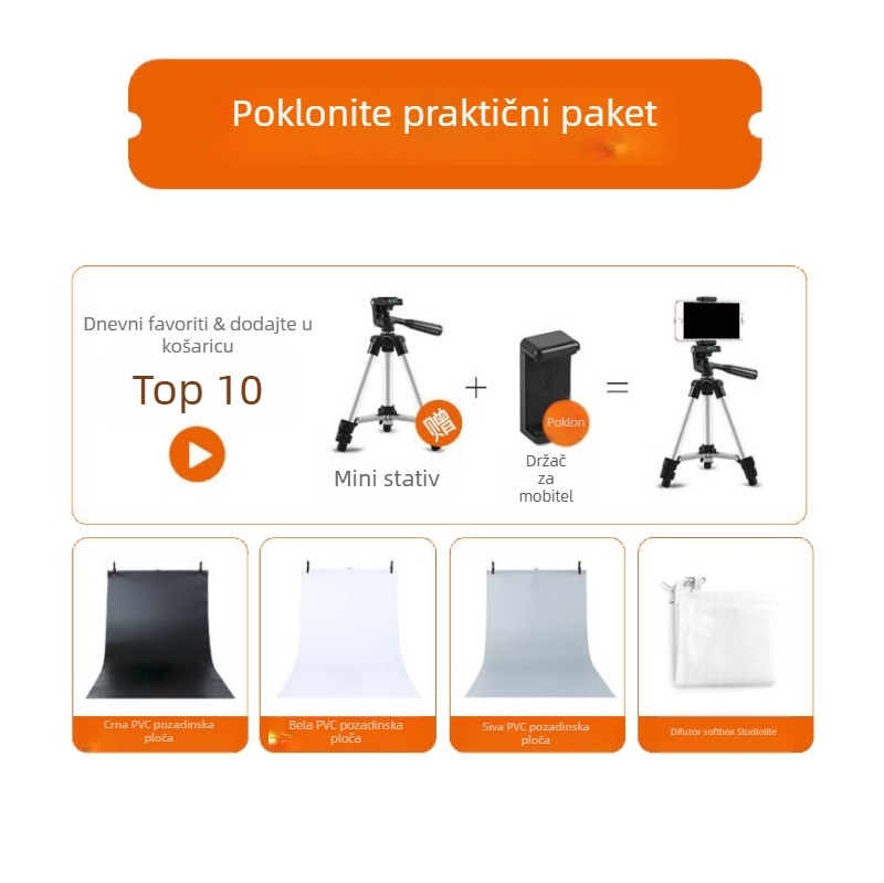 Mali studijski LED rasvjetni set sa softboxom | Materijal: poliester + LED ploča | (Specifikacije: velike; Težina: 8,8 kg)
