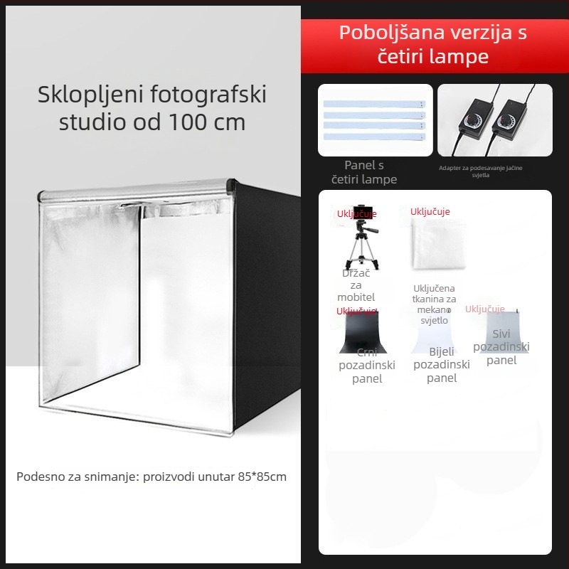 Mali studijski LED rasvjetni set sa softboxom | Materijal: poliester + LED ploča | (Specifikacije: velike; Težina: 8,8 kg)