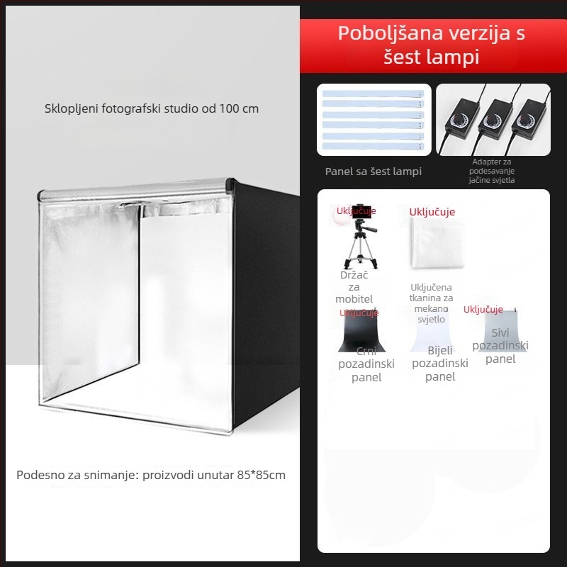 Mali studijski LED rasvjetni set sa softboxom | Materijal: poliester + LED ploča | (Specifikacije: velike; Težina: 8,8 kg)
