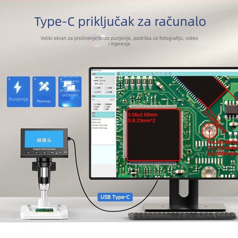 Digitalni povećivač za popravke s IPS HD zaslonom, prijenosni dijagnostički monitor za popravke mobitela