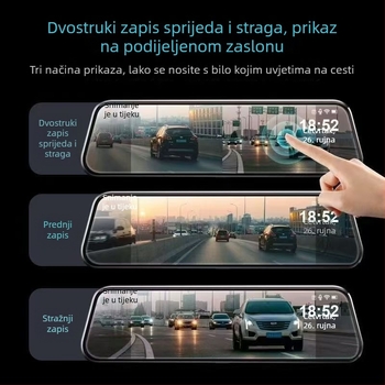 4K Ultra HD automobilska kamera s 10-inčnim zaslonom, prednje i stražnje duplo snimanje, povezanost s pametnim telefonom, glasovno upravljanje