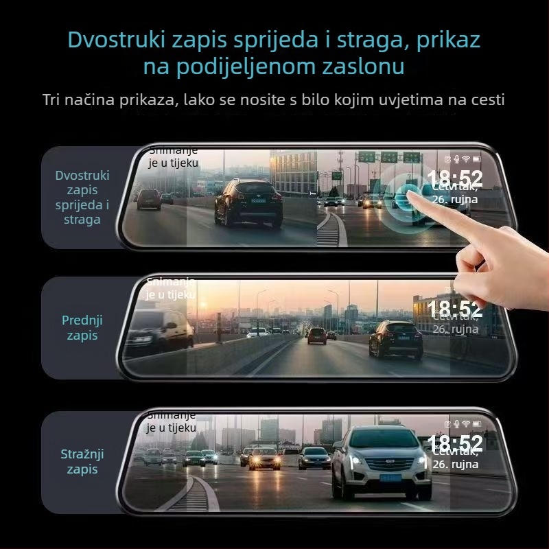 4K Ultra HD automobilska kamera s 10-inčnim zaslonom, prednje i stražnje duplo snimanje, povezanost s pametnim telefonom, glasovno upravljanje