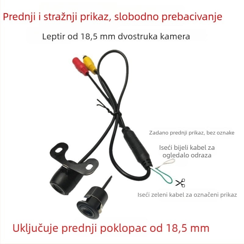 Prednja i stražnja dvostruka kamera za vožnju unatrag, 12V vozilo, HD 18.5, rezolucija 688x488, CVBS, 90° prilagodljivo
