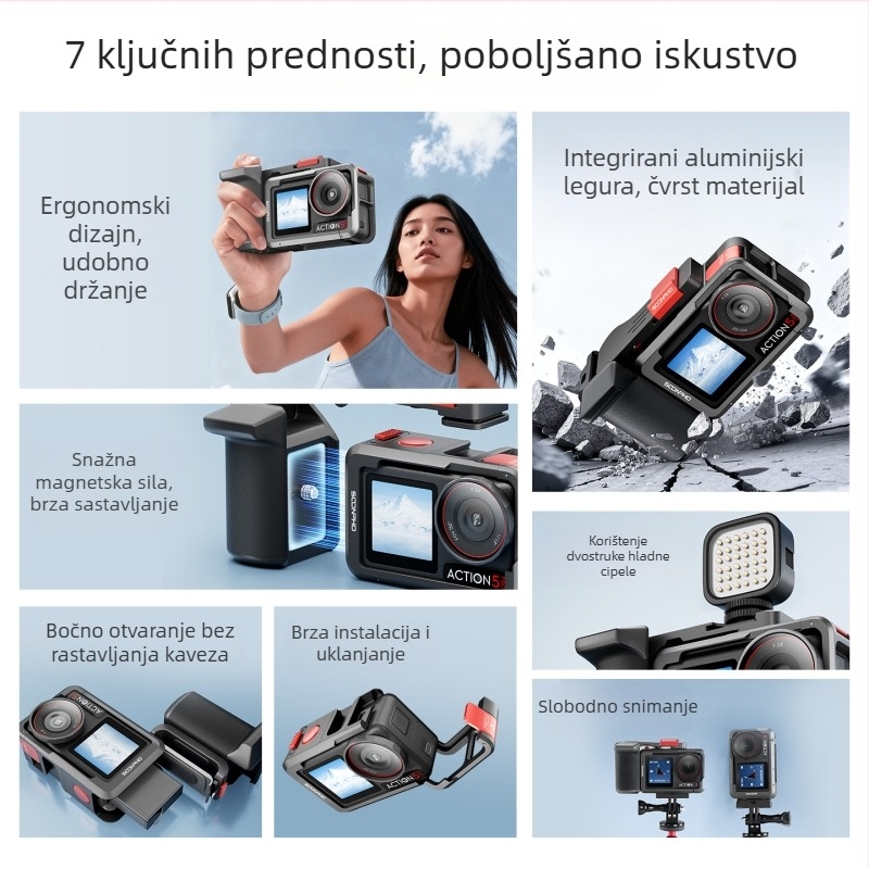 Metalna kletka za DJI Action5 Pro/4/3 s ručnim držačem za ulično snimanje