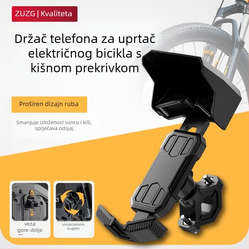 Držač za telefon na biciklu za navigaciju — Otporan na udarce, 360° okret (horizontalno i vertikalno), Brzi pristup i oslobađanje, Materijali: ABS + hardver + silikagel + TPU