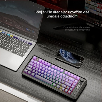 Bežična Bluetooth tipkovnica s dualnim načinom, 87 tipki, PBT gradientne kapice tipki, zaslon, istovremeno povezivanje s 2 uređaja