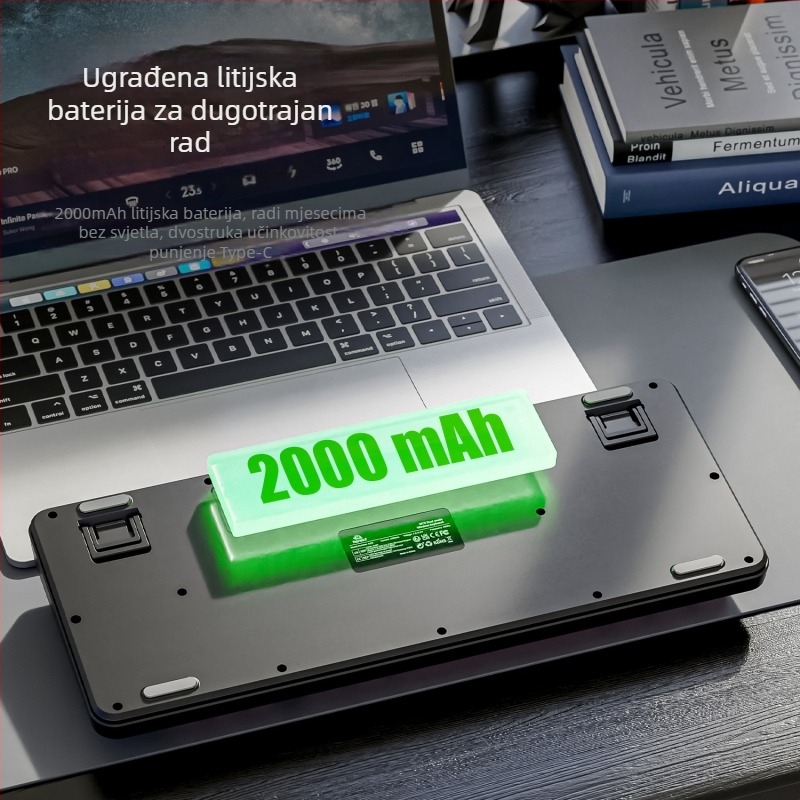 Bežična Bluetooth tipkovnica s dualnim načinom, 87 tipki, PBT gradientne kapice tipki, zaslon, istovremeno povezivanje s 2 uređaja