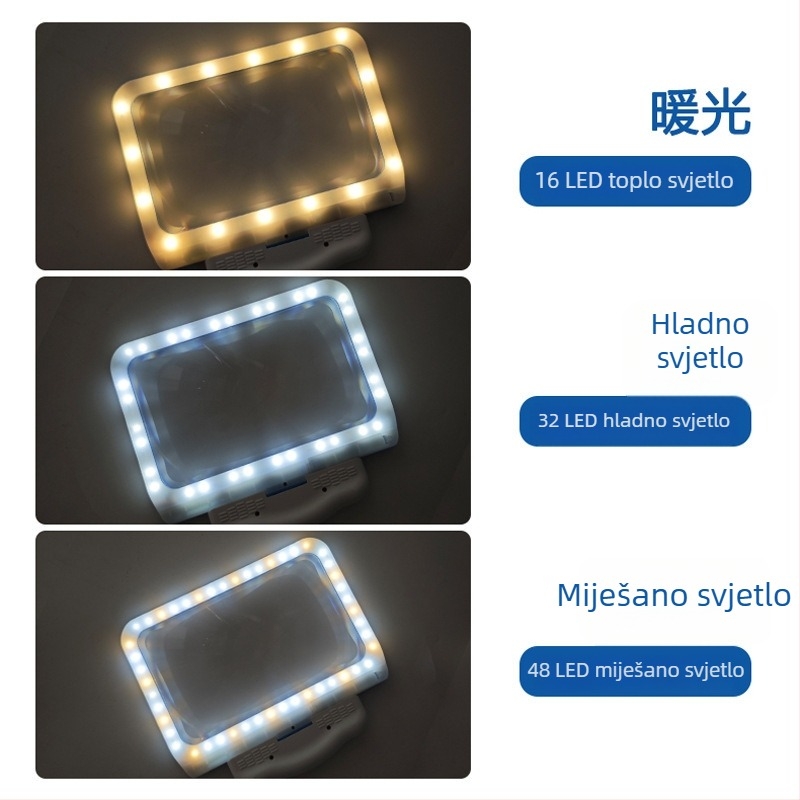 Vješena oko vrata, ručna stolna svjetiljka u stilu, višefunkcionalna lupa za čitanje knjiga i novina za starije osobe, s 48 LED (Uvoz: Ne; Značka: Xinxiang; Ovlaštena privatna marka: Da)