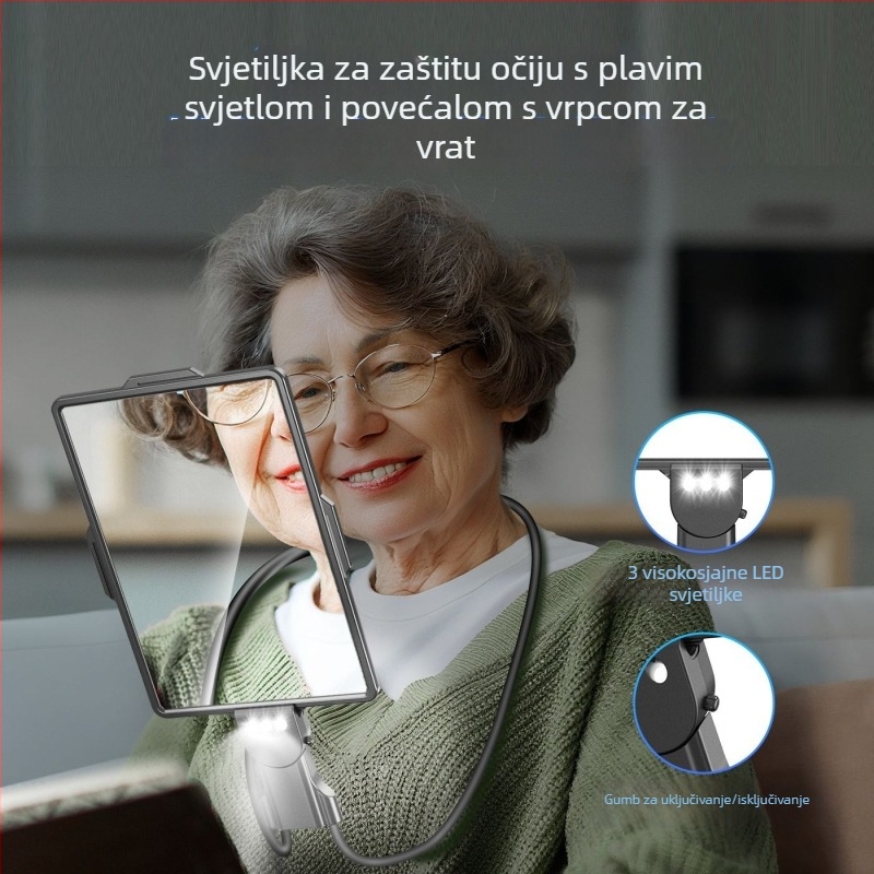 Lupa za čitanje oko vrata s osvjetljenjem — HD povećanje, ruke slobodne, horizontalna/vertikalna orijentacija, Vrplayers