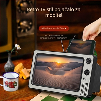 Minso Power Držač za Povećanje Zaslona za Mobitel, Retro TV Stil, ABS + Fresnel Leća, Stolni Držač, Podrška Prilagodbi
