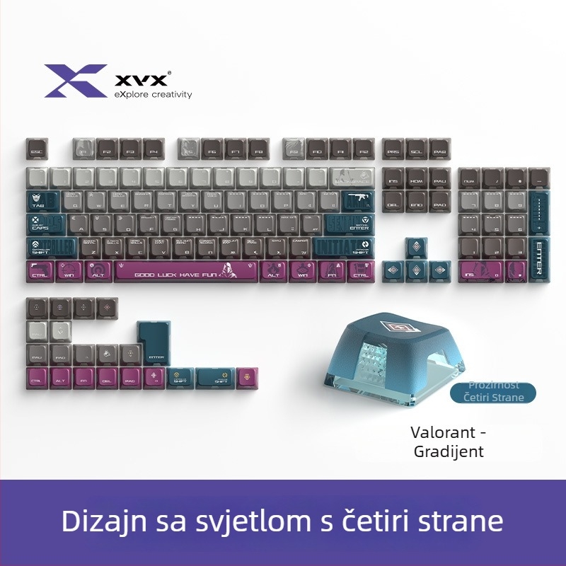 XVX Fearless Contract – Aurora Tema seta tipki, PBT+PC, 125 tipki, RGB pozadinsko osvjetljenje, Sublimacija u dvije boje, Kompatibilno s MX stilom prekidača