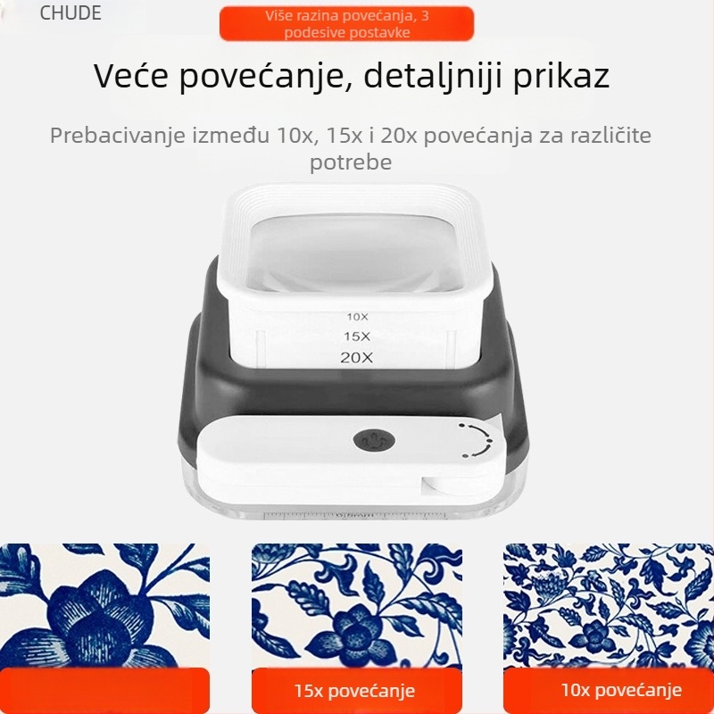 Ručna LED povećalo sa skalom za provjeru novčanica, marka Chuda, model 8016, 3x povećanje