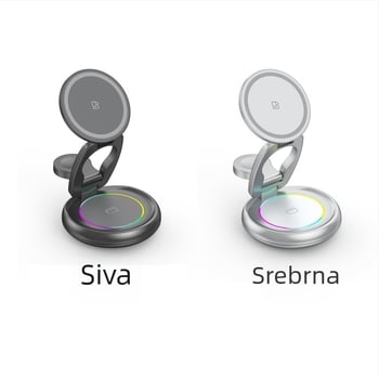 Metalni rotirajući bežični punjač za iPhone 17 — magnetna podrška, 3-u-1, PD brzo punjenje, izlaz 15W+3W+2.5W (ukupna snaga 20W)