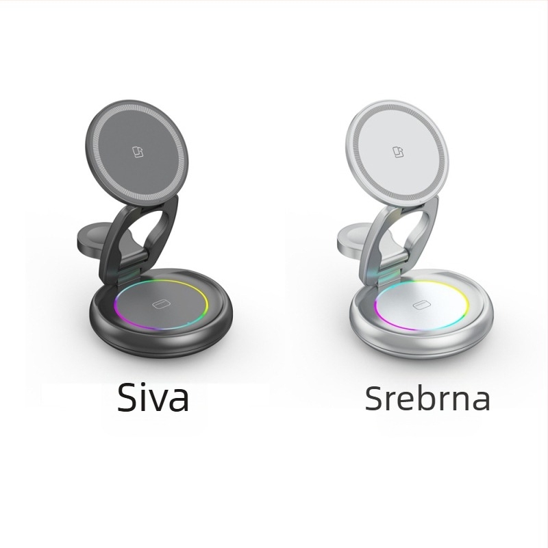 Metalni rotirajući bežični punjač za iPhone 17 — magnetna podrška, 3-u-1, PD brzo punjenje, izlaz 15W+3W+2.5W (ukupna snaga 20W)