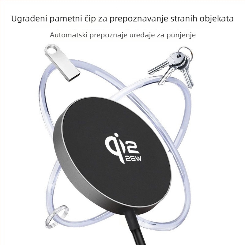 Magnetski bežični punjač 25W s PD i Qi 2.2 – metalno kućište, izlaz 3A