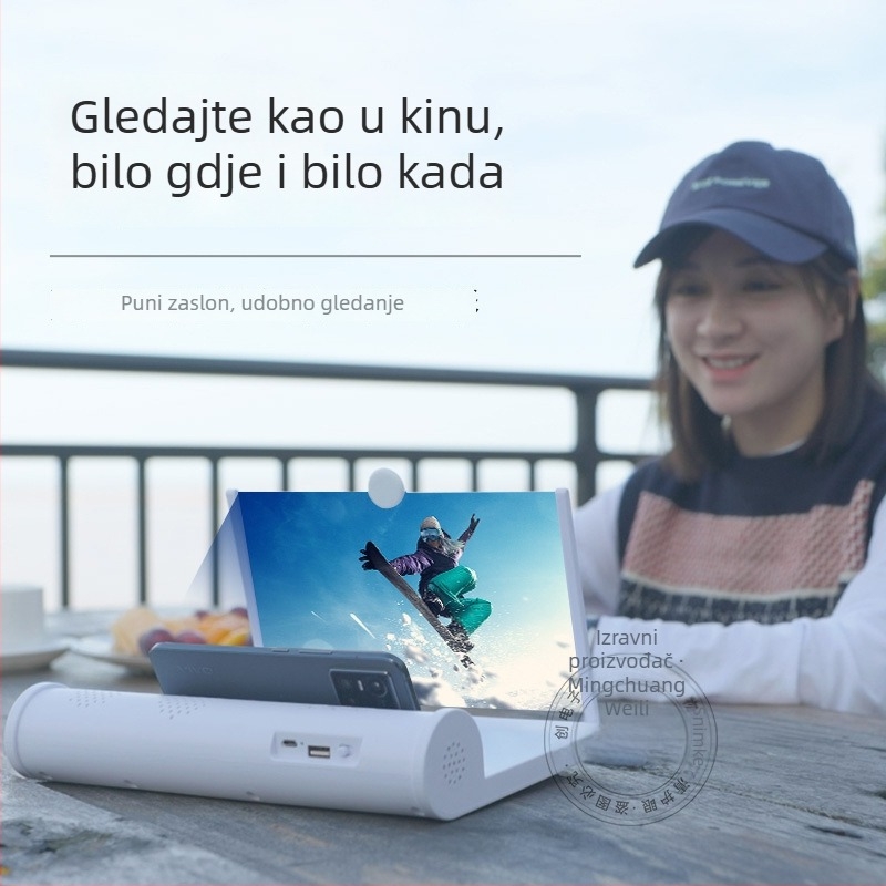 Lazy stalak s Bluetooth zvučnikom i povećalom zaslona za telefon, materijal ABS + Fresnel leća, mogućnost prilagodbe