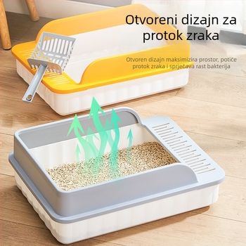 Posuda za mačji stelj – potpuno poluzatvorena, zaštita od rasipanja pijeska, PP materijal, marka Qinshang