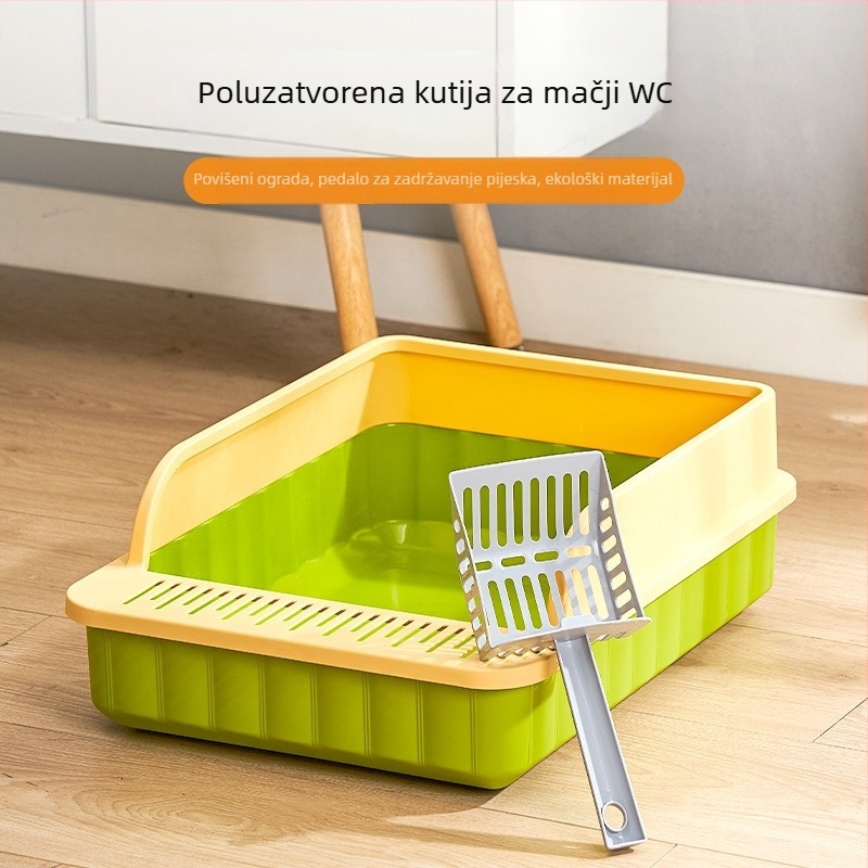 Posuda za mačji stelj – potpuno poluzatvorena, zaštita od rasipanja pijeska, PP materijal, marka Qinshang