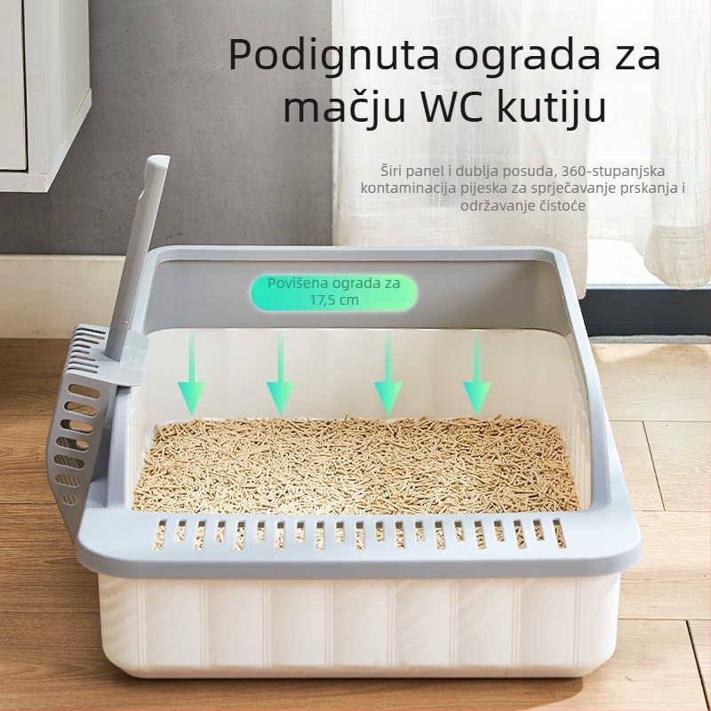 Posuda za mačji stelj – potpuno poluzatvorena, zaštita od rasipanja pijeska, PP materijal, marka Qinshang