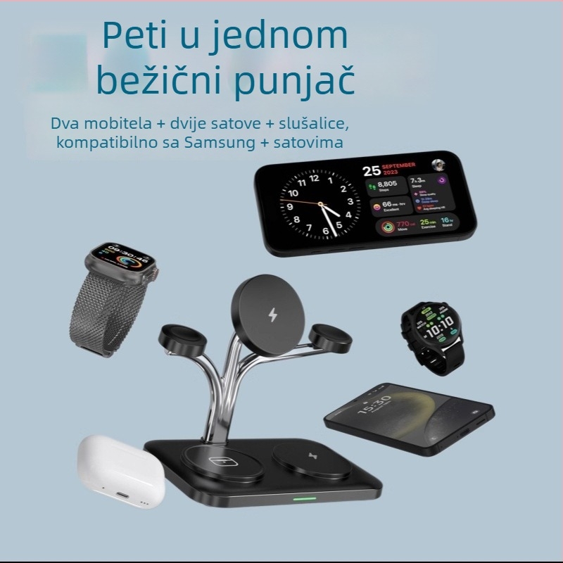 5-u-1 bežični punjač-stalak za iPhone: PD protokol, 15W izlaz, magnetsko punjenje, punjenje sata