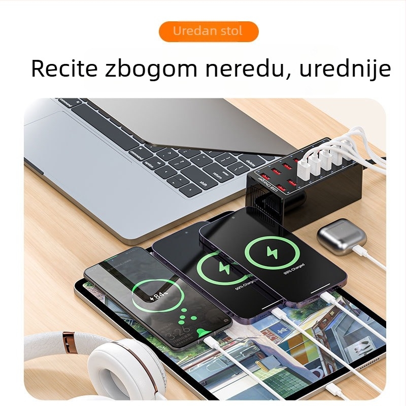 USB punjač s 14 priključcima, stolna stanica za punjenje za telefone i tablete, univerzalno brzo punjenje
