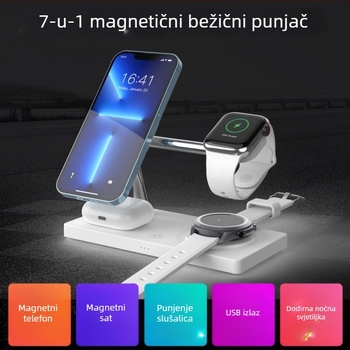 7-u-1 stolna baza za bežično punjenje uz noćno svjetlo, magnetski Qi punjač, brzo punjenje