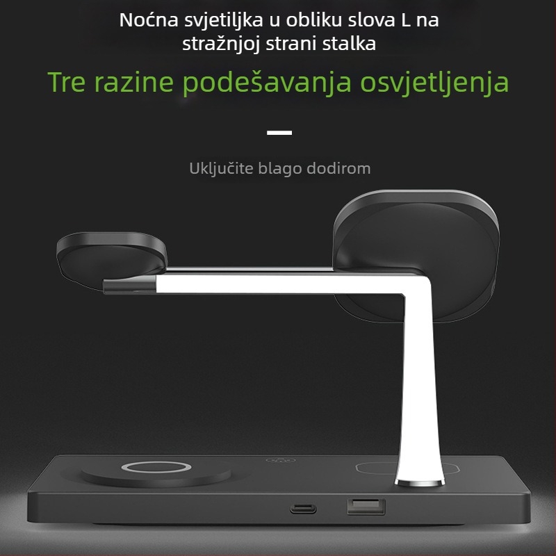 7-u-1 stolna baza za bežično punjenje uz noćno svjetlo, magnetski Qi punjač, brzo punjenje
