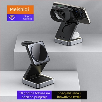 Bežični punjač 3-u-1 s magnetskim Qi punjenjem, 15W brzo punjenje za Apple uređaje, sklopivi držač