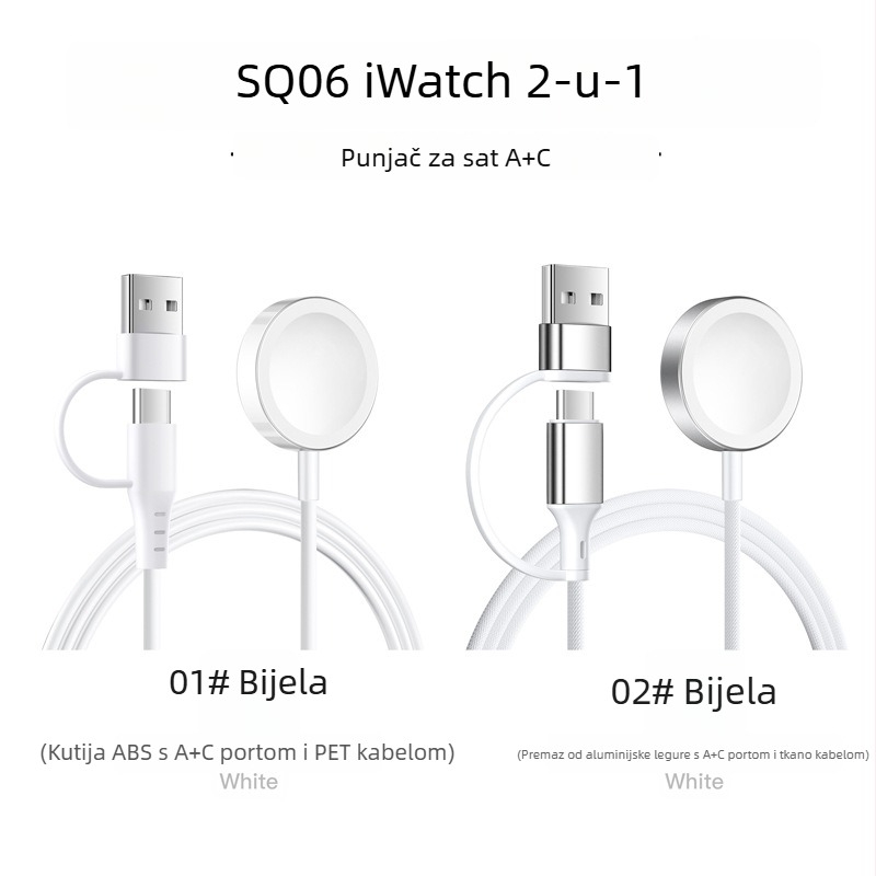 Apple Watch 2-u-1 USB-A/USB-C bežični punjač od aluminijske legure, 5W izlazna snaga